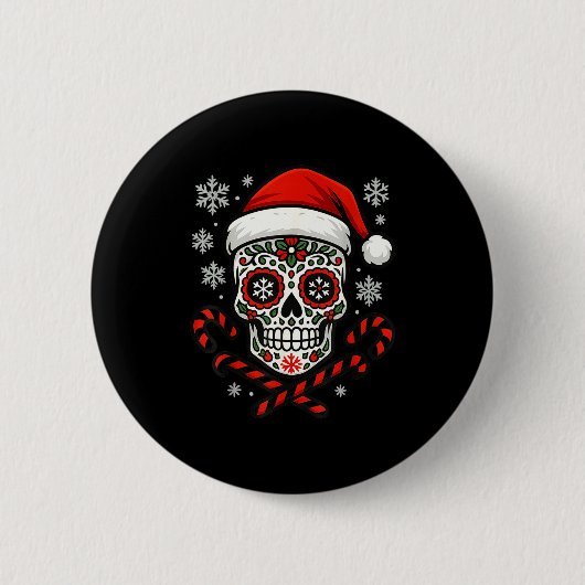 Badge Rond 5 Cm Christmas Sugar Calavera Skull Santa Hat Candy Can (Devant)