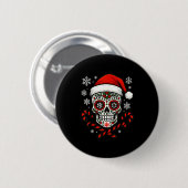Badge Rond 5 Cm Christmas Sugar Calavera Skull Santa Hat Candy Can (Devant & derrière)