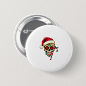 Badge Rond 5 Cm Christmas Sugar Skull Santa Hat Day Of The Dead Xm (Devant & derrière)