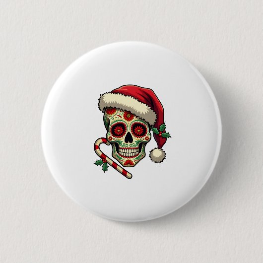 Badge Rond 5 Cm Christmas Sugar Skull Santa Hat Day Of The Dead Xm (Devant)