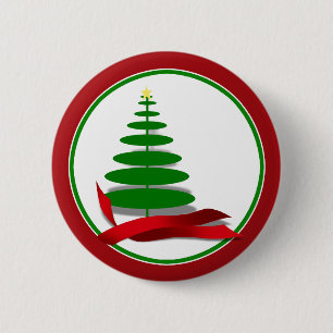 Badge Rond 5 Cm Christmas Tree with Red Ribbon