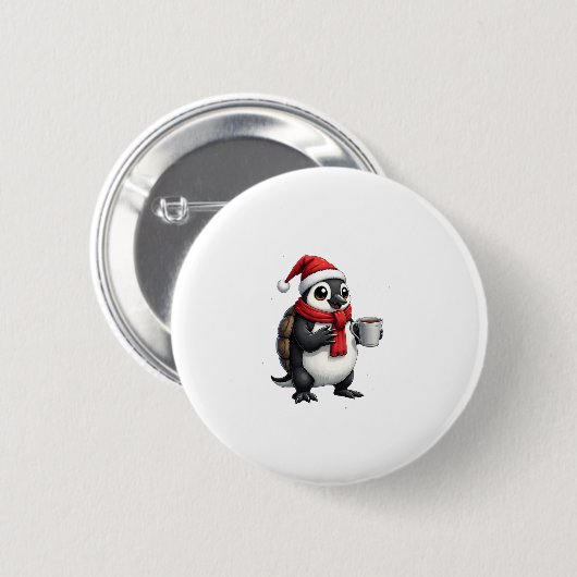 Badge Rond 5 Cm Christmas Turtle with Santa Hat Coffee Lover Funny (Devant & derrière)