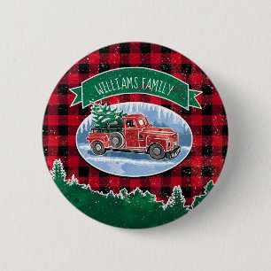 Badge Rond 5 Cm Christmas Vintage Truck Ajouter un nom