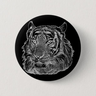 Badge Rond 5 Cm chrome argent tigre visage animal nature jungle ar