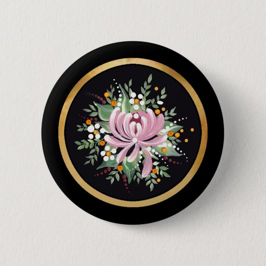 Badge Rond 5 Cm Chrysanthème peint à la main (Devant)
