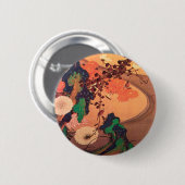 Badge Rond 5 Cm Chrysanthèmes par un ruisseau avec des rochers (17 (Devant & derrière)