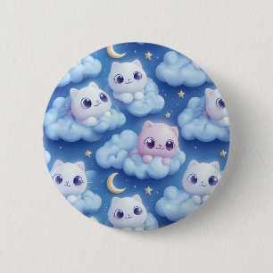 Badge Rond 5 Cm "Chubby Kawaii Chats et nuages 3D Motif sans coutu