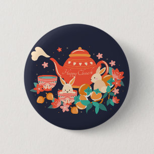 Badge Rond 5 Cm Chuseok Festival de la mi-automne théière et lapin