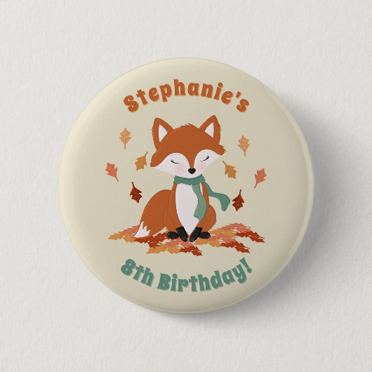Badge Rond 5 Cm Chute Fox Woodland Anniversaire (Devant)