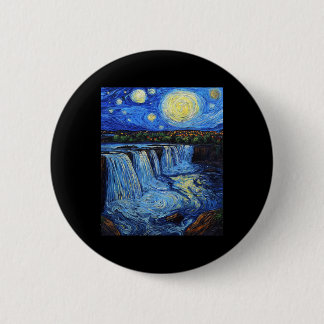 Badge Rond 5 Cm Chutes du Niagara - Style Van Gogh - Nuit étoilée 