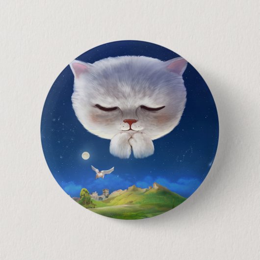 Badge Rond 5 Cm Ciel nocturne avec chat (Devant)