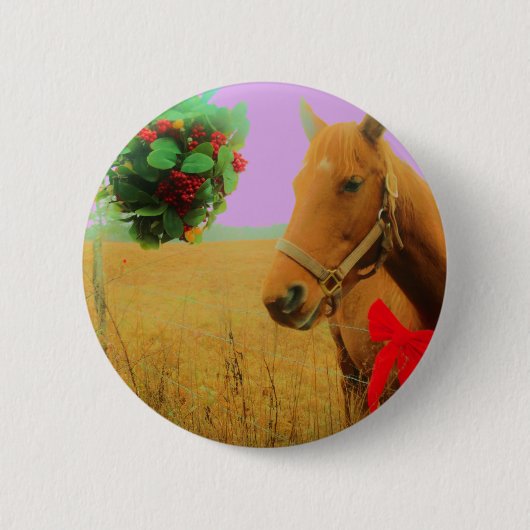 Badge Rond 5 Cm Ciel rose rétro Cheval de Noël (Devant)