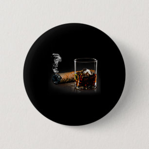 Badge Rond 5 Cm Cigare et bourbon, excellent cadeau pour les amate