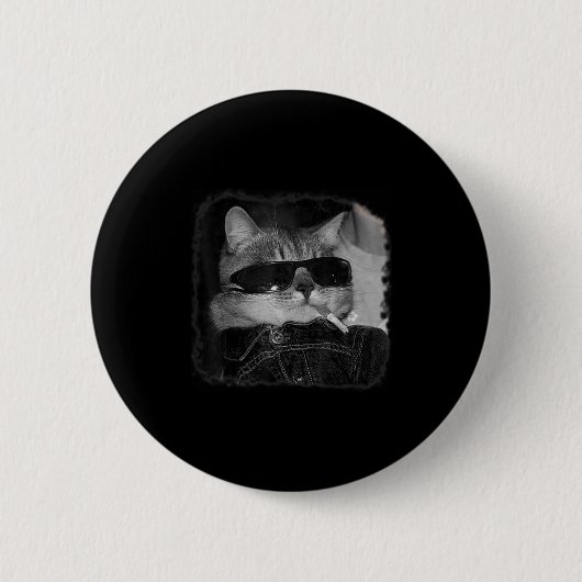 Badge Rond 5 Cm Cigarette Kitten Gang Chat Fumer Cigarette Drôle (Devant)