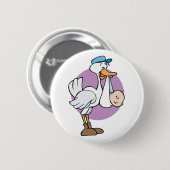 Badge Rond 5 Cm Cigogne avec le bébé (Devant & derrière)