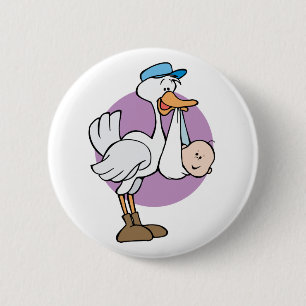 Badge Rond 5 Cm Cigogne avec le bébé