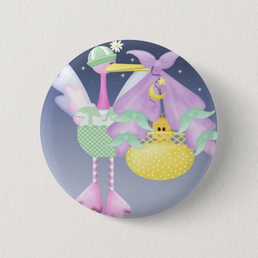 Badge Rond 5 Cm Cigogne avec le bébé (Devant)