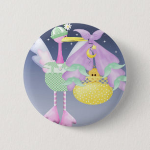 Badge Rond 5 Cm Cigogne avec le bébé