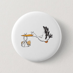 Badge Rond 5 Cm Cigogne avec le bébé - cadeau pour que les paren