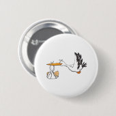 Badge Rond 5 Cm Cigogne avec le bébé - cadeau pour que les parents (Devant & derrière)