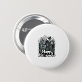 Badge Rond 5 Cm Cimetière de chat noir de lanterne de squelette de (Devant & derrière)