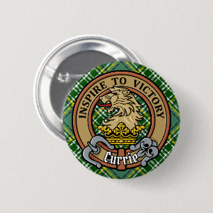 Badge Rond 5 Cm Cimier de lion Clan Currie sur Tartan