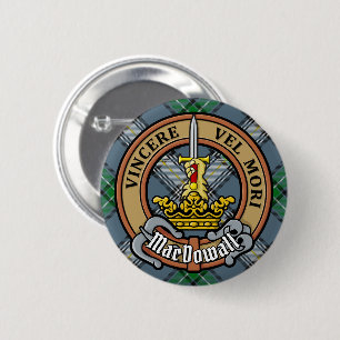 Badge Rond 5 Cm Cimier du clan MacDowall sur tartan