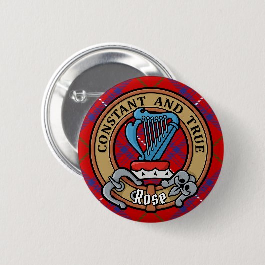 Badge Rond 5 Cm Cimier Rose de clan sur Tartan (Devant & derrière)