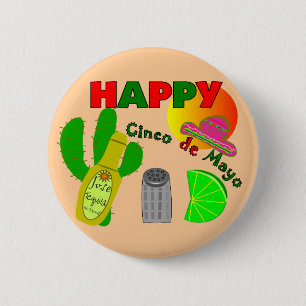 Badge Rond 5 Cm "Cinco chaux de De Mayo heureux", tequila et