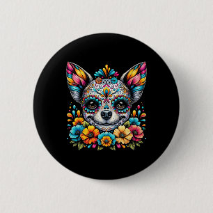 Badge Rond 5 Cm Cinco De Mayo Chihuahua Chien Sugar Crâne Fleur