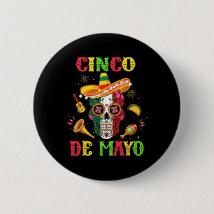 Badge Rond 5 Cm Cinco De Mayo Mexicain Crâne de Sucre Fiesta Squad