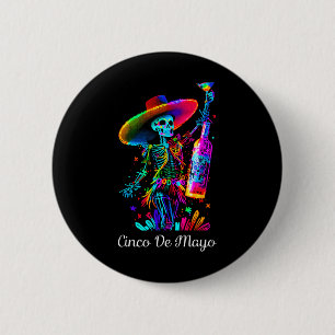 Badge Rond 5 Cm Cinco De Mayo Squelette Crâne de Sucre Coloré Tequ