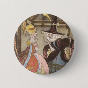 Badge Rond 5 Cm Cinderella and Fairy Godmother, Vintage Fairy Tale