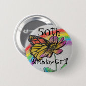 Badge Rond 5 Cm Cinquantième Anniversaire Femme Rainbow Monarch Ba (Devant & derrière)