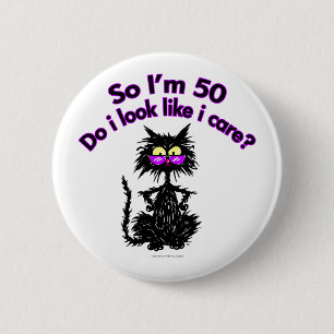 Badge Rond 5 Cm cinquantième Chat d'anniversaire