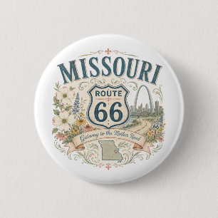 Badge Rond 5 Cm Circuit floral Route 66 Missouri Art souvenir
