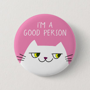 Badge Rond 5 Cm Citation drôle rose chaton blanc