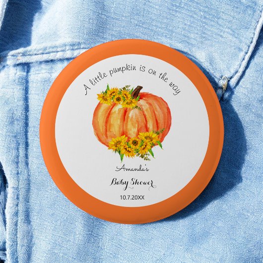 Badge Rond 5 Cm Citrouille Baby shower Orange Blanc Floral