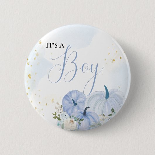 Badge Rond 5 Cm Citrouille bleu automne Floral Boy Baby shower (Devant)