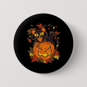 Badge Rond 5 Cm Citrouille de chat noir vintage Halloween automne