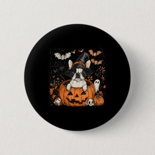 Badge Rond 5 Cm Citrouille de chien de Boston Terrier Halloween Th