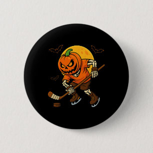 Badge Rond 5 Cm Citrouille de hockey sur glace visage d'Halloween