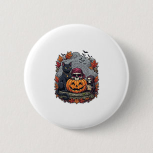 Badge Rond 5 Cm Citrouille d'Halloween Chat Crâne Faucheuse Automn