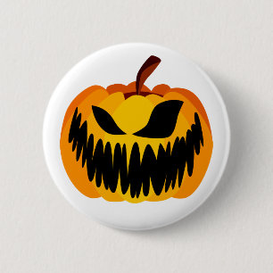 Badge Rond 5 Cm Citrouille d'Halloween orange effrayant