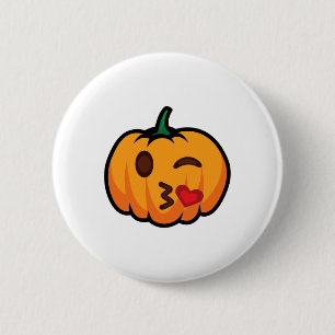 Badge Rond 5 Cm Citrouille Emoji One Eye Open Wink Blow Kiss Love 