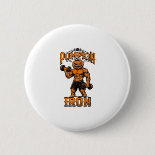 Badge Rond 5 Cm Citrouille Fer Vintage Bodybuilder Halloween Desig