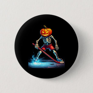 Badge Rond 5 Cm Citrouille Hockey Skeleton Hockey sur glace Hallow