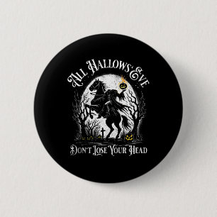 Badge Rond 5 Cm Citrouille Horseman sans tête face heureux Hallowe