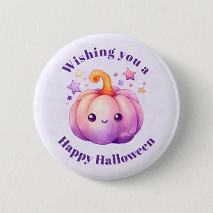 Badge Rond 5 Cm Citrouille pastel mignonne avec étoiles Halloween
