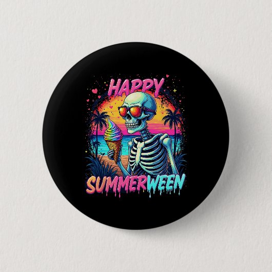 Badge Rond 5 Cm Citrouille Pastèque d'été Joyeux Summerween (Devant)